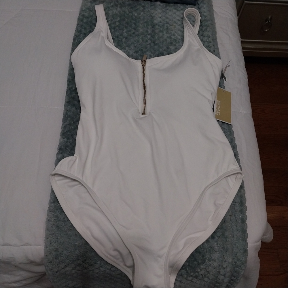 NWT Michael Kors Sexy Zip White One Piece Swimsuit size 12